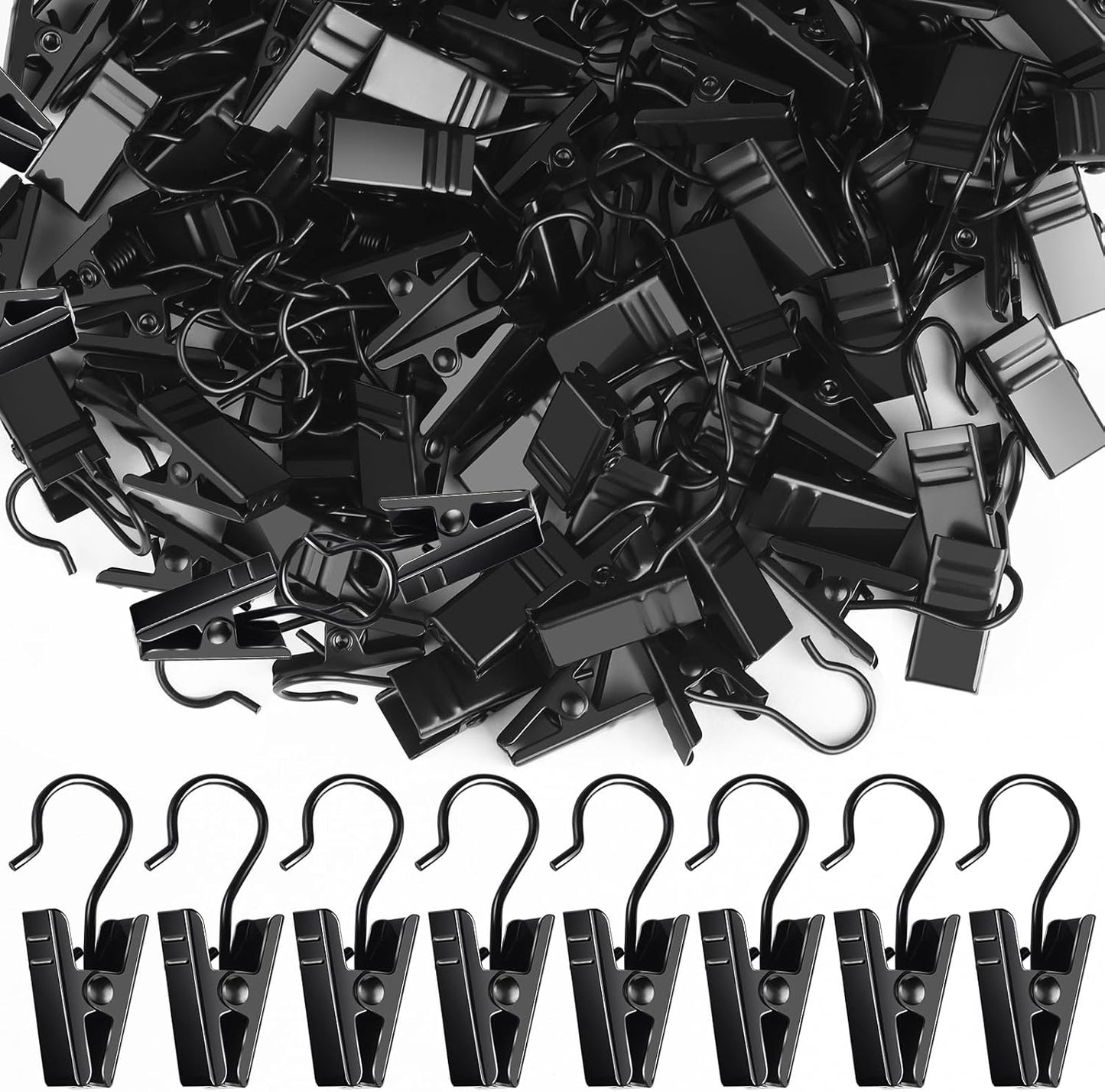Teenitor 100 Pack Small Curtain Clips Curtain Hooks for Outdoor String Lights, Stainless Steel Clips for Hanging Curtain Hooks for Drapes, Black