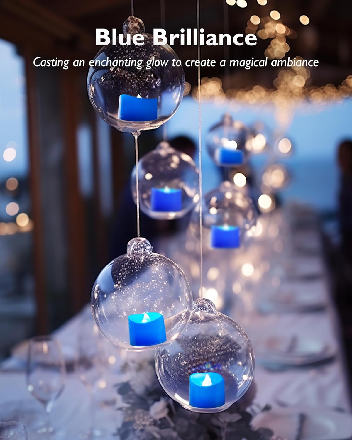 Homemory Blue Tea Lights Candles Battery Operated, 200+Hour Flameless Flickering Fake Electric LED Colored Tealights Candles for Wedding Table Decor, Theme Party, Aniversary, Proposal, 24-Pack