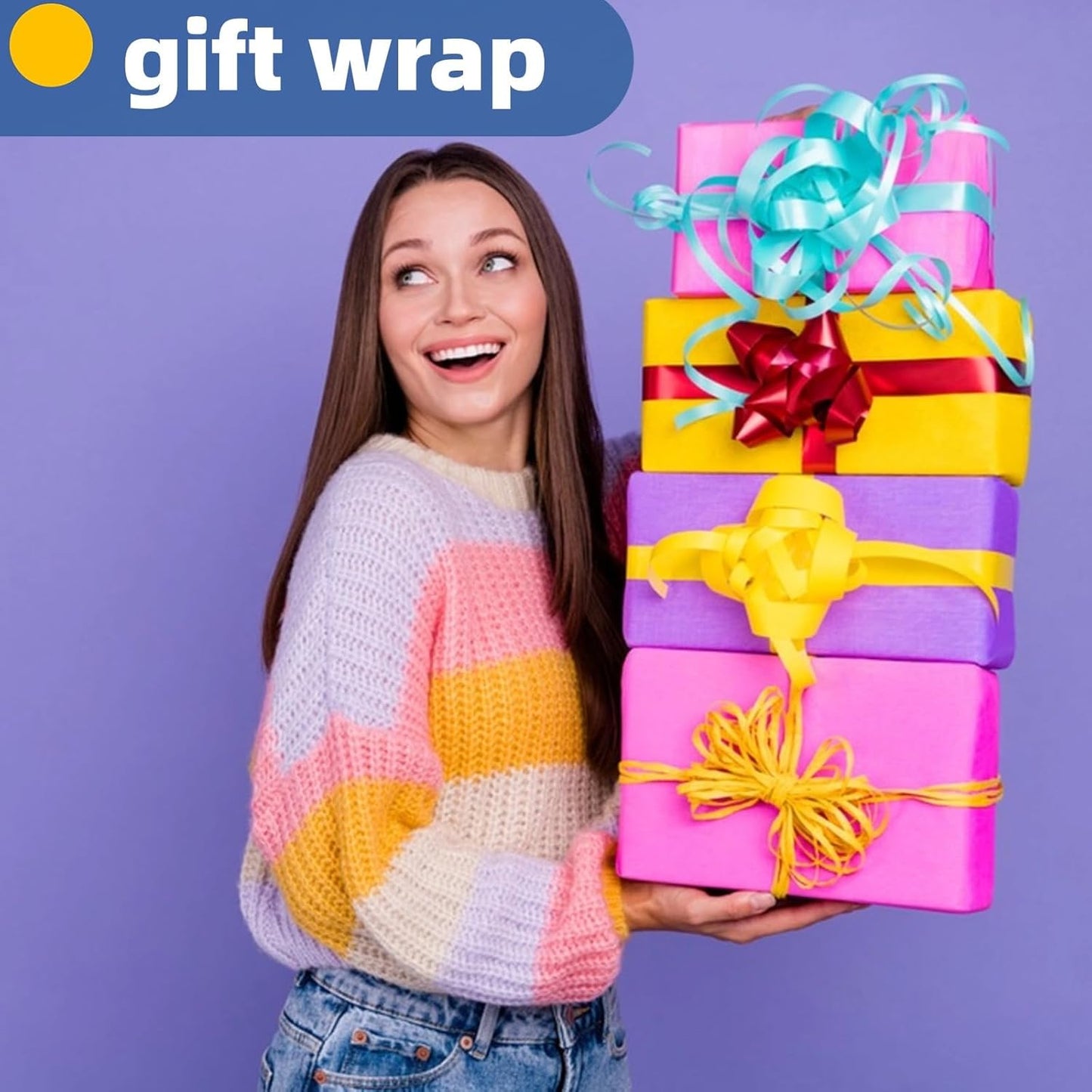 Purple Wrapping Paper, 15"x450" Art Craft Construction Bulletin Board Decorative Paper Roll for Birthday Baby Shower Christmas Mother's Day Mardi Gras, DIY Bouquet Flower Gift Wrap, Floral Supplies
