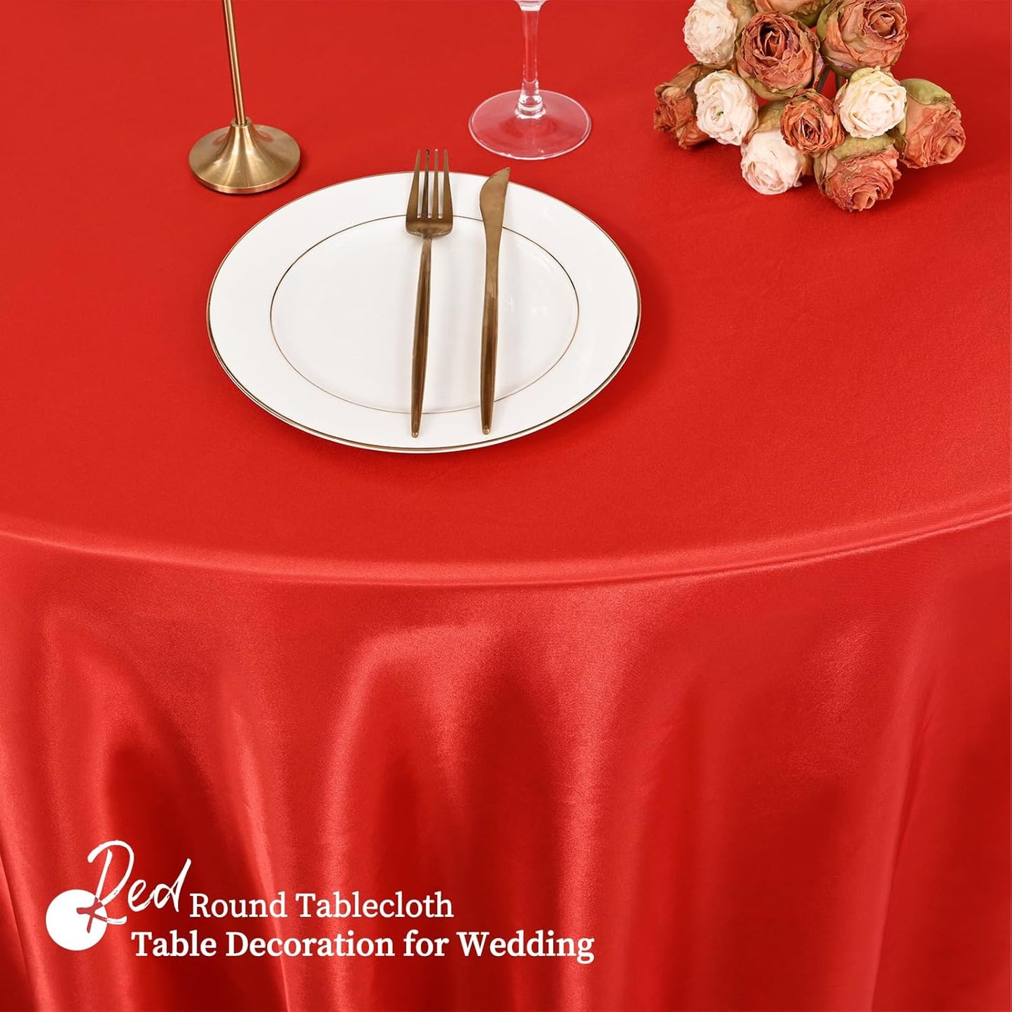 fani 12 Pack 108 Inch Red Satin Tablecloth - Silky Round Tablecloth Overlay Smooth Fabric Table Cover, Bright Table Decoration for Wedding Party Banquet Events Restaurant Kitchen Dining
