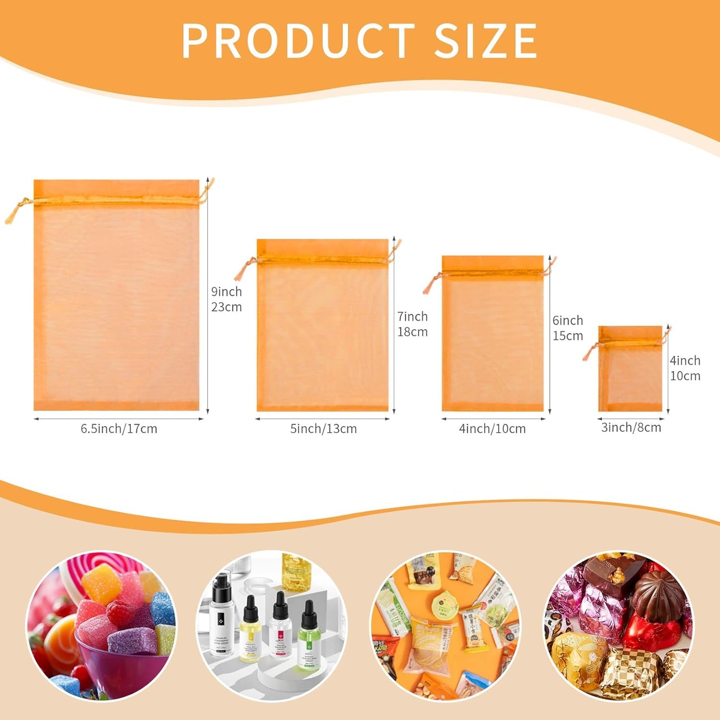 50 Pack Orange Organza Bags 3x4 Inch, Mesh Drawstring Bags Small Gift Bags Candy Bags Party Favor Bags for Halloween Birthday