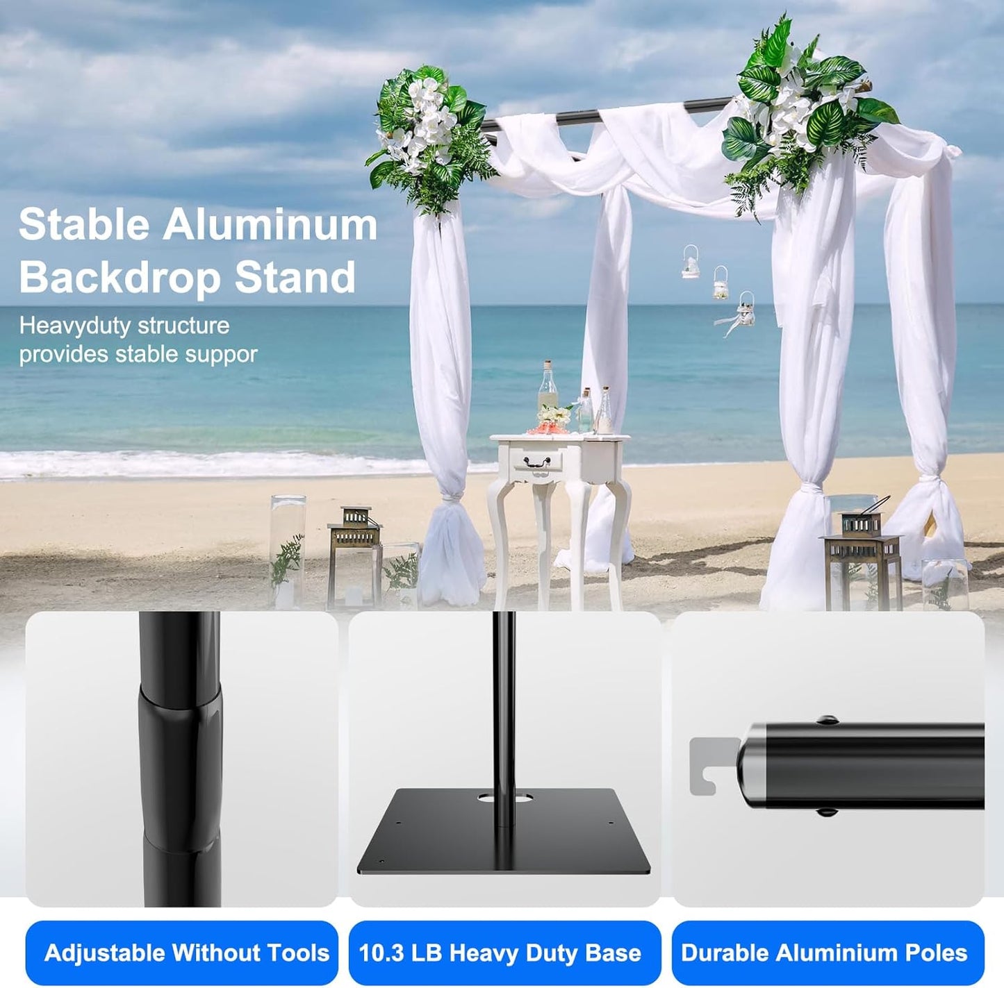 Pipe and Drape Backdrop Stand Kit Backdrop Stand For Parties 8ftx10ft Adjustable Photo Backdrop Stand Heavy Duty Background Stand for Wedding Banquet Decorations Black