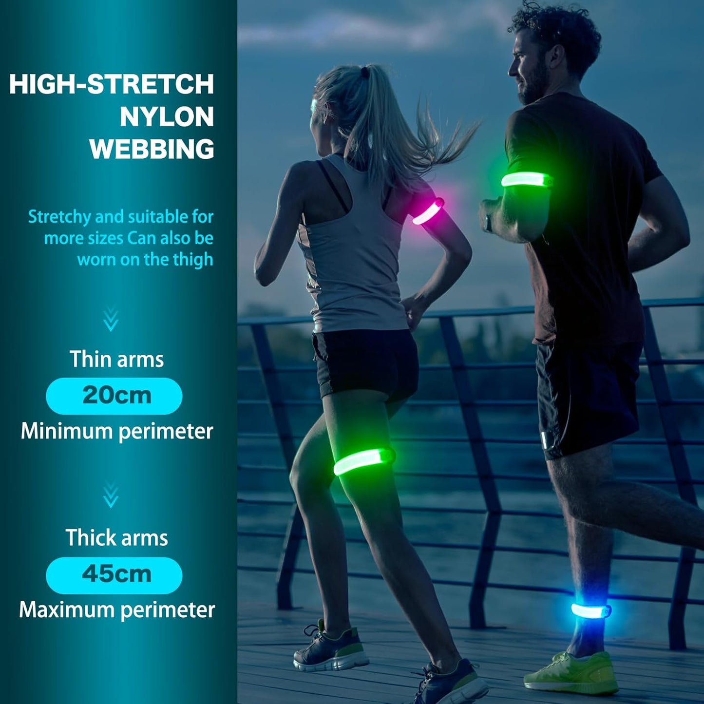 LED Armband Running USB Rechargeable(2 Pack), High Visibility Wristband for Runners, Joggers, Pet Owners, Cyclists, Adjustable Waterproof Reflective Bracelets for Night Running, Walking