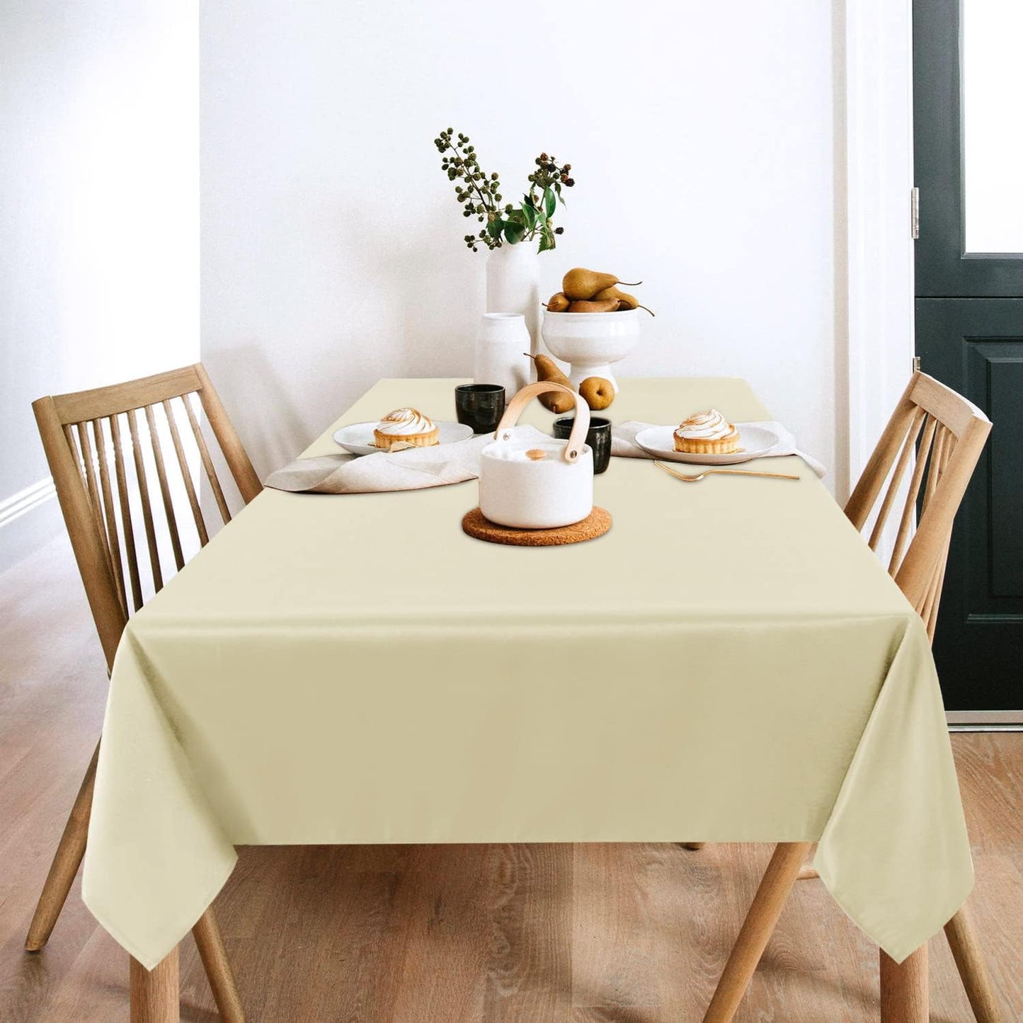 sancua 2 Pack Beige Tablecloth 60 x 102 Inch, Rectangle 6 Feet Table Cloth - Stain and Wrinkle Resistant Washable Polyester Table Cover for Dining Tables, Buffet Parties and Camping
