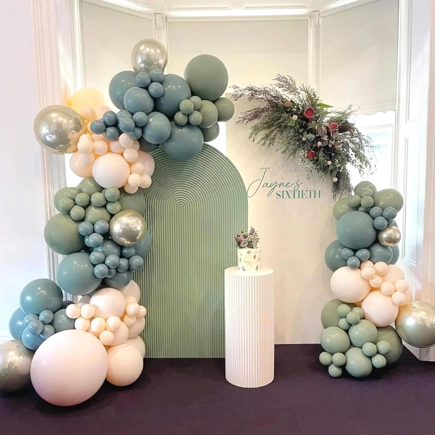 Dusty Blue Sage Green Balloon, 60PCS Pastel Olive Green Slate Blue Beige White Sand Balloon with Metallic Gold Confetti Latex Balloon for Boho Birthday Wedding Baby Bridal Shower Party Decorations