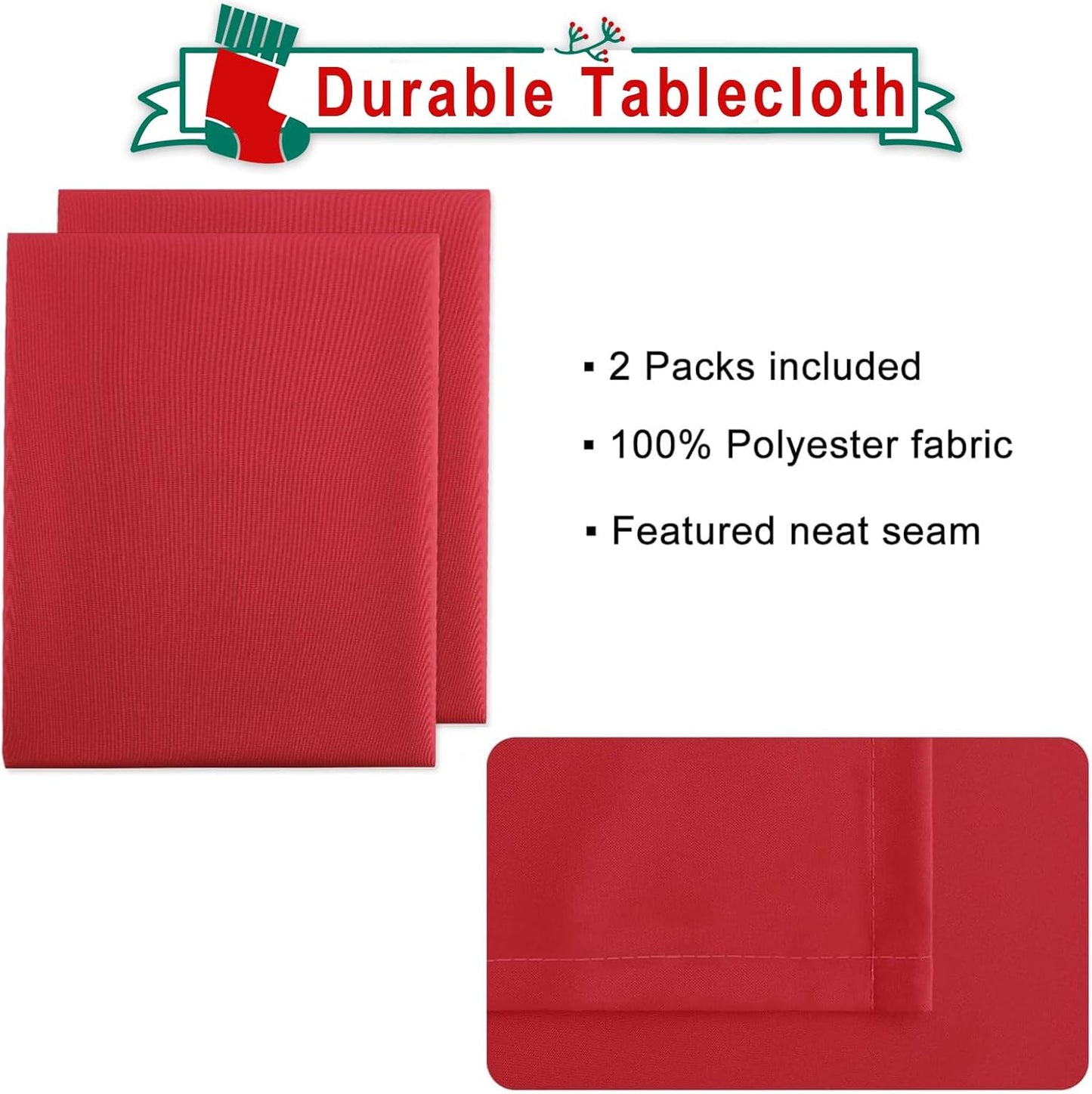 Hiasan 2 Pieces Red Tablecloth Rectangle - Wateproof and Spillproof Kitchen Christmas Washable Polyester Table Cloth for Dining Room, 54 x 108 Inch
