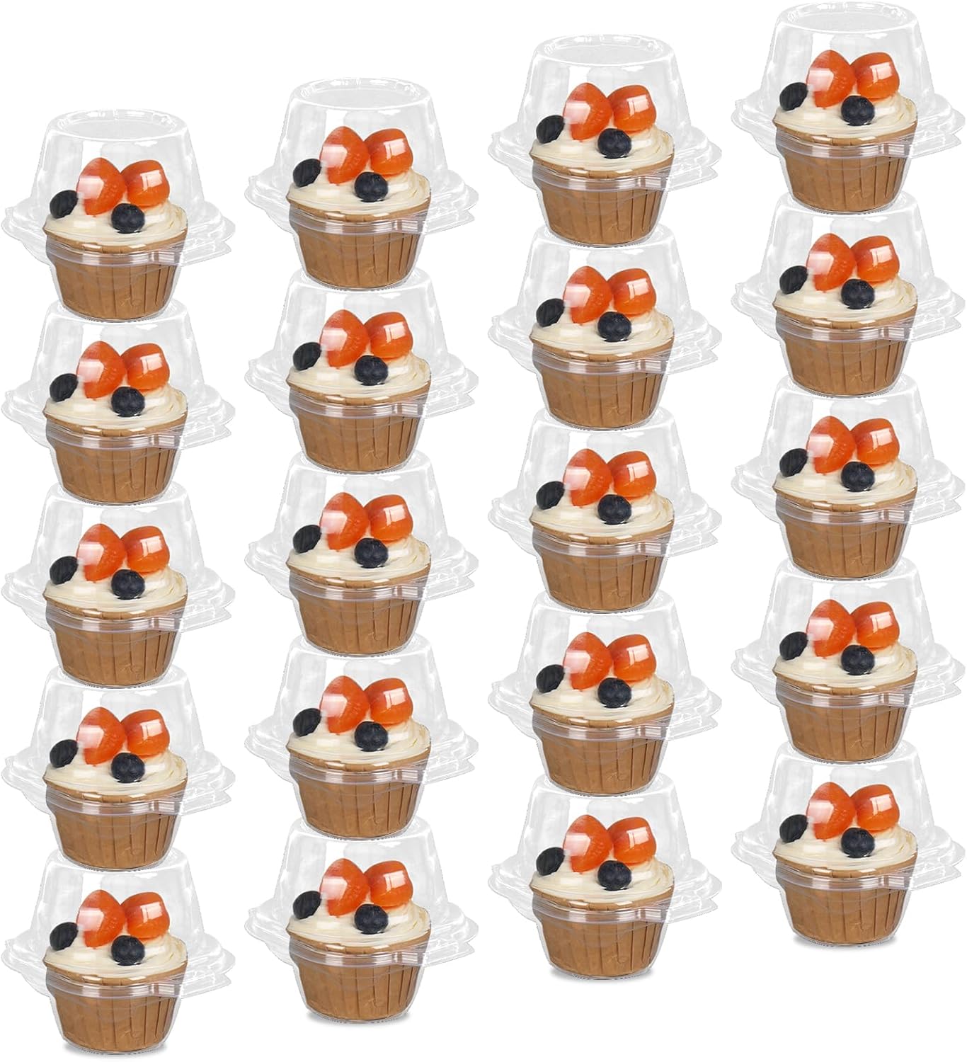 80 Pack Plastic Individual Cupcake Containers Clear Cupcake Boxes Holder Disposable Stackable Deep Dome Mini Cake Carriers for Cake Muffin Packaging