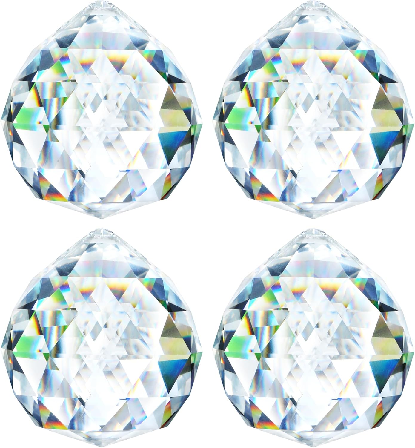 HDCRYSTALGIFTS 4 Pack 40MM Clear Crystal Prism Ball Suncatchers Rainbow Pendants Maker, Hanging Crystals Chandelier Prisms for Windows Home Decoration