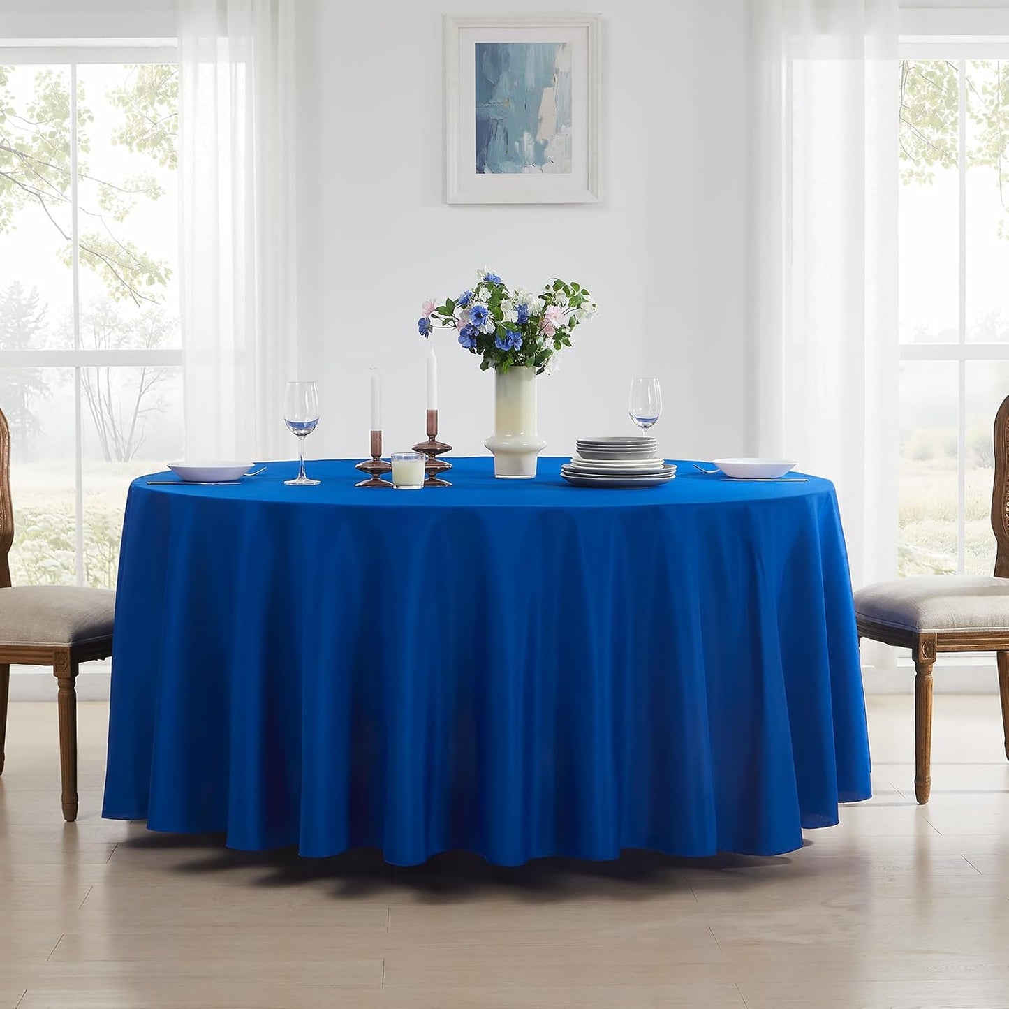 Round Tablecloth 120 Inch 2 Pack Royal Blue Tablecloths Washable Decorative Linen Polyester Table Clothes Cover for Dining Table Banquets Buffet Parties and Wedding