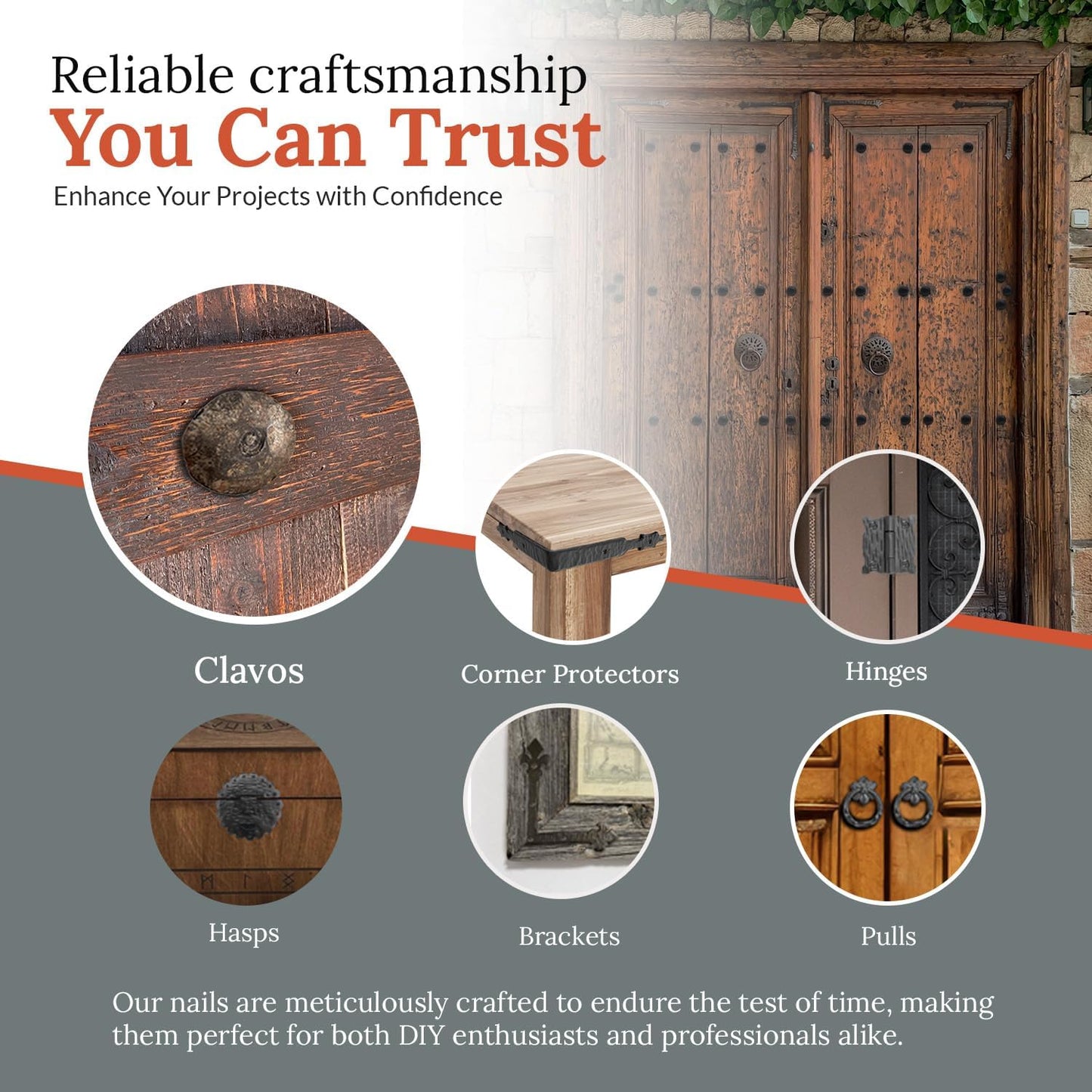 50 Pack 2" Round Head Iron Clavos Decorative Nails – Unfinished – Handmade Rustic Round Fasteners for Farmhouse Shutters, Faux Wood Beams, Barn Doors, Shutters, Gates – Ornamental Wood Accent