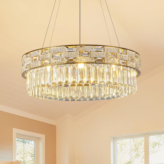 Crystal Chandeliers, 23" 8-Light Round Chandelier for Living Room, Modern Chandelier for Bedroom, Foyer Chandeliers for Entryway, Dining Room Lighting Fixture Hanging Lights