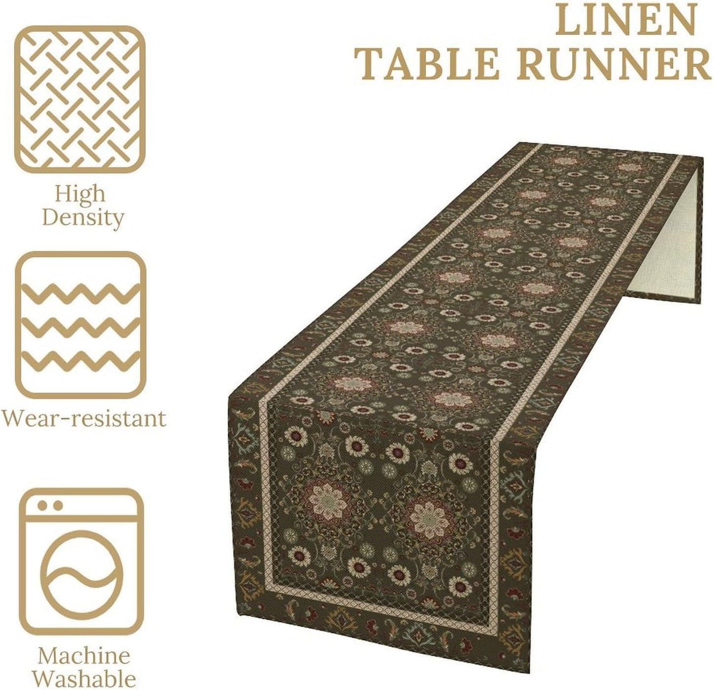 Vintage Boho Floral Table Runner, Rustic Country Farmhouse Brown Bohemia Flower Pattern for Home Kitchen Table Decor Dining Coffee Room Party Decor 13x90in