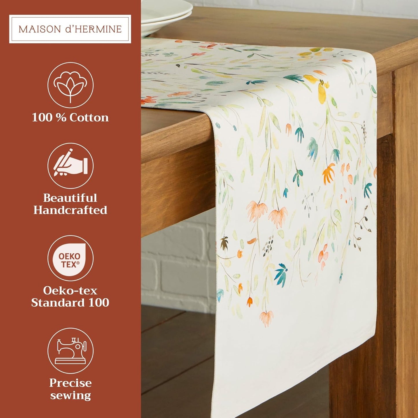 Maison d' Hermine Table runner 100% Cotton Double Layer Table Runners 72 inches long Decorative for Home Kitchen Dining Party Baby Shower Wedding Bridal Shower Spring Summer (Colmar, 14.50" x 72")