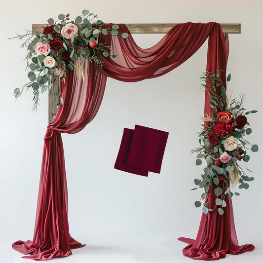 Wedding Arch Draping Fabric 2 Panels 28.7" x 20FT Burgundy Sheer Chiffon Backdrop Drapes for Wedding Ceremony Birthday Party Bridal Shower Outdoor Decoration