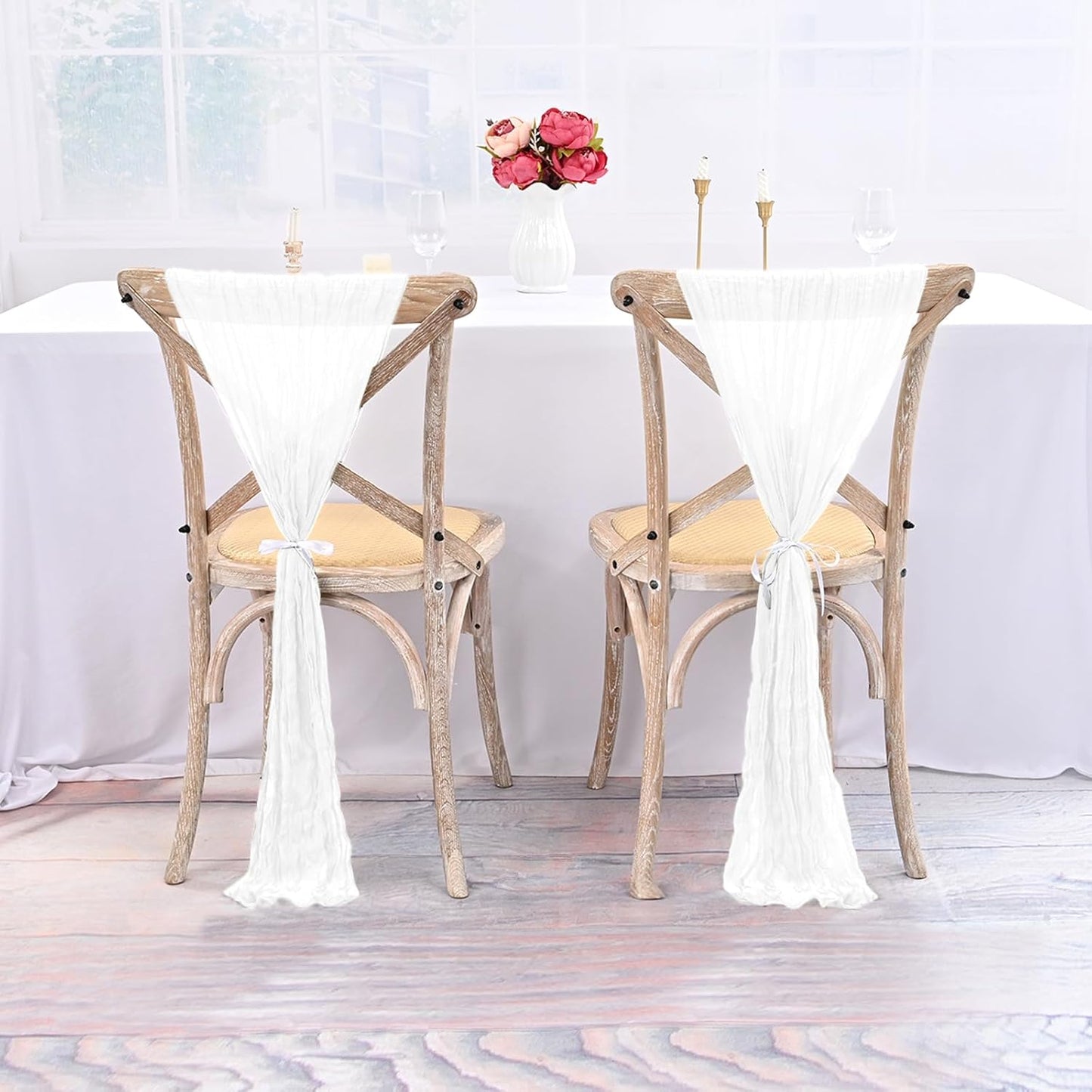 50 PCS Cheesecloth Chair Sashes Bows Wedding Aisle Decorations Chair Ribbon Ties Back Sash for Wedding Party Events Banquet Chair Cover Decoration (White)