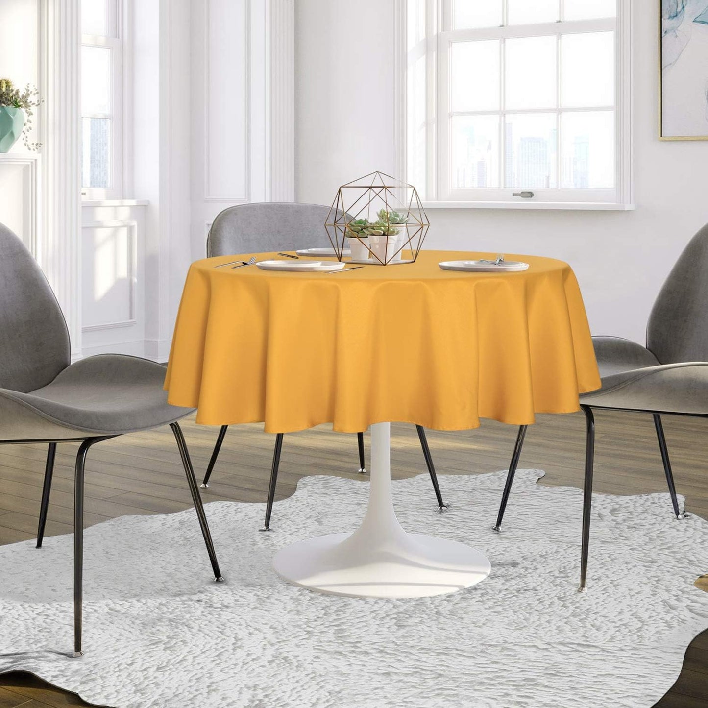 sancua Round Tablecloth - 48 Inch - Water Resistant Spill Proof Washable Polyester Table Cloth Decorative Fabric Table Cover for Dining Tables, Buffet Parties and Camping, Gold