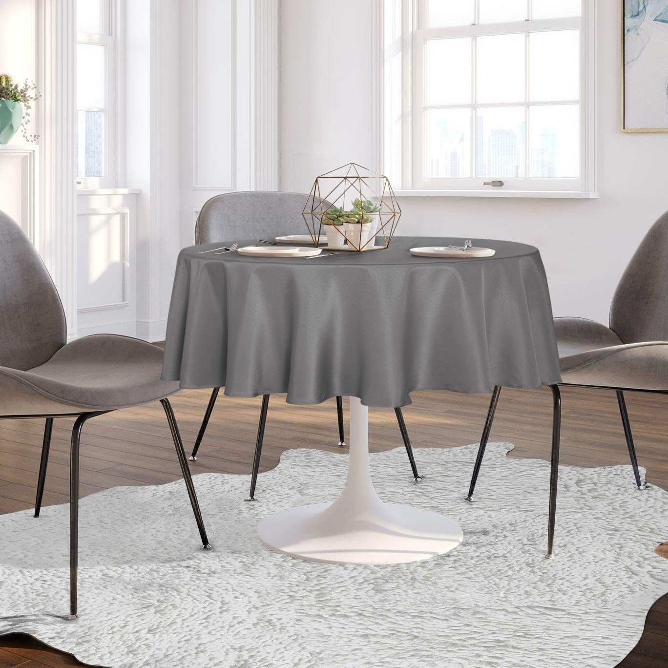 sancua Round Tablecloth - 48 Inch - Water Resistant Spill Proof Washable Polyester Table Cloth Decorative Fabric Table Cover for Dining Tables, Buffet Parties and Camping, Light Grey
