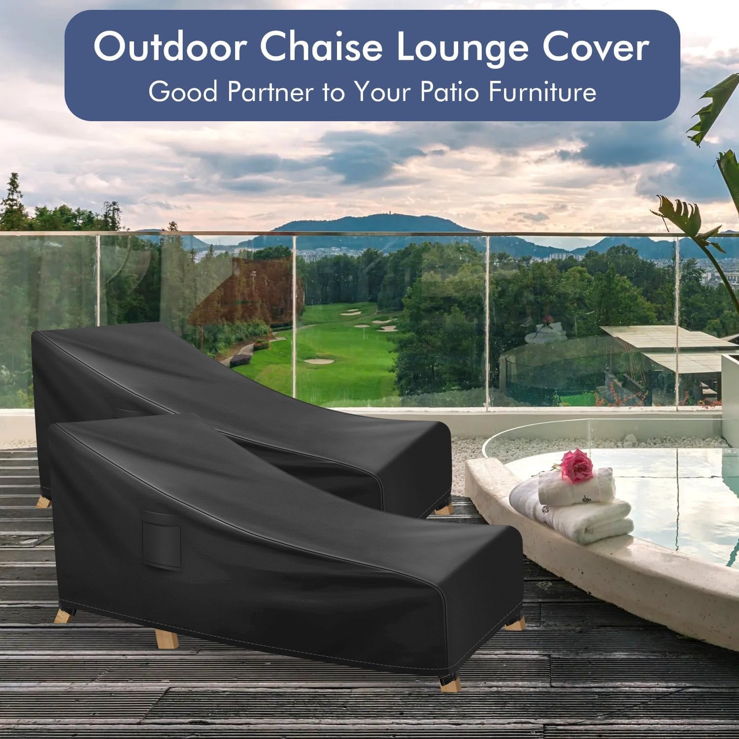 Chaise Lounge Covers Outdoor Waterproof, Heavy Duty Patio Furniture Covers, Fits up to 78L x 34W x 32H inches, 2 Pack, Black
