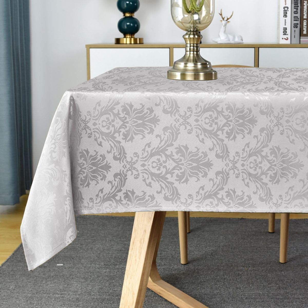 SASTYBALE Rectangle Tablecloth - 52 x 70 Inch Gray Damask Table Cloth Jacquard Design Spill Proof Wrinkle Resistant Waterproof Soft Polyester Oblong Table Cover for Kitchen Parties Tabletop