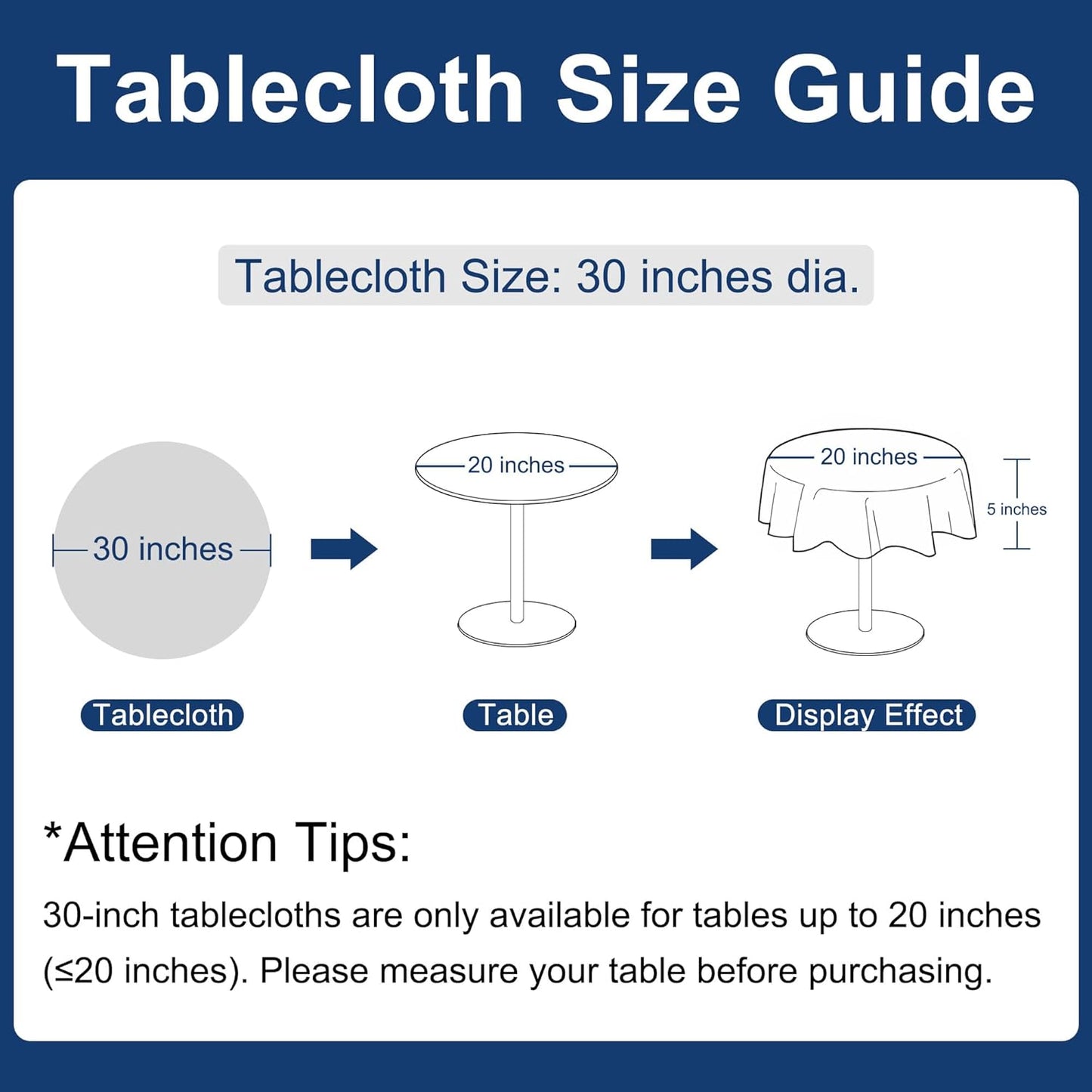 Hiasan Round Linen Tablecloth 30 Inch - Wrinkle and Stain Resistant Washable Polyester Fabric Table Cloth for Dining Room Kitchen Party, Grey