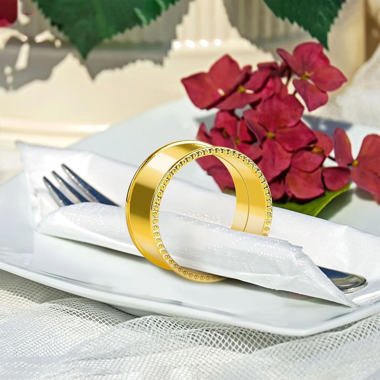 20 Pcs Stainless Steel Bead Side Napkin Rings Delicate Serviette Buckles (Gold)