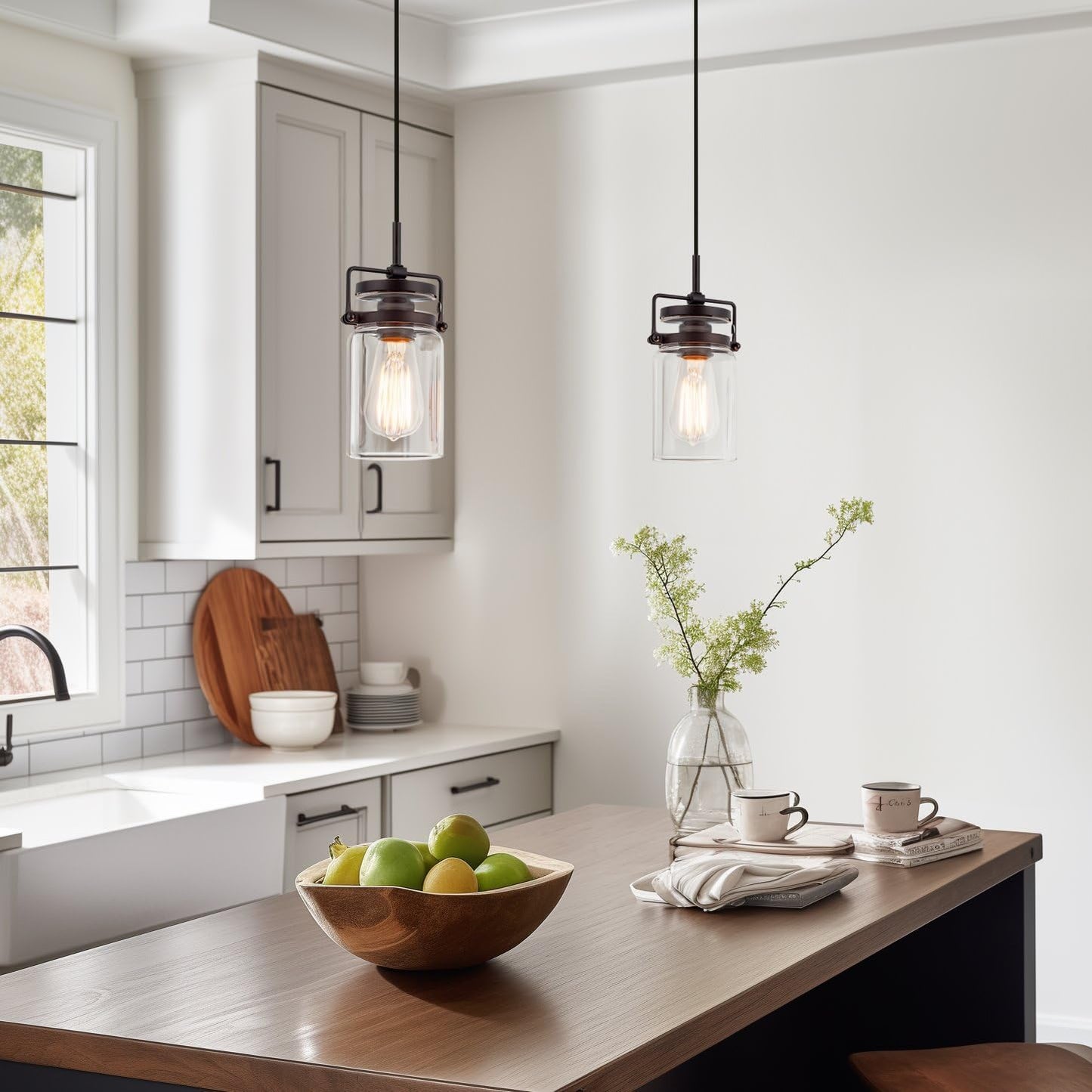 Kira Home Wyer 8" Modern Industrial/Farmhouse Pendant Light + Mini Clear Glass Cylinder Shade, Dimmable Adjustable Wire, Oil Rubbed Bronze Finish