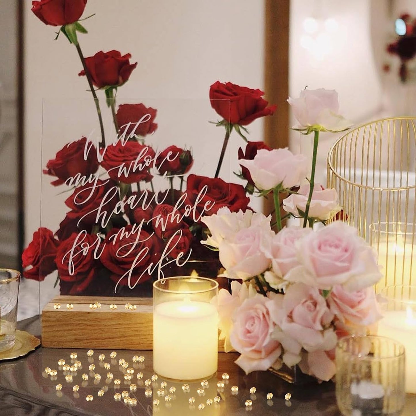 10000Pcs Crystal Acrylic Diamond Fake Gems Vase Filler, 4.5mm Faux Diamonds for Table Scatter Wedding Party, Bridal Shower, Birthday Decoration, Light Yellow