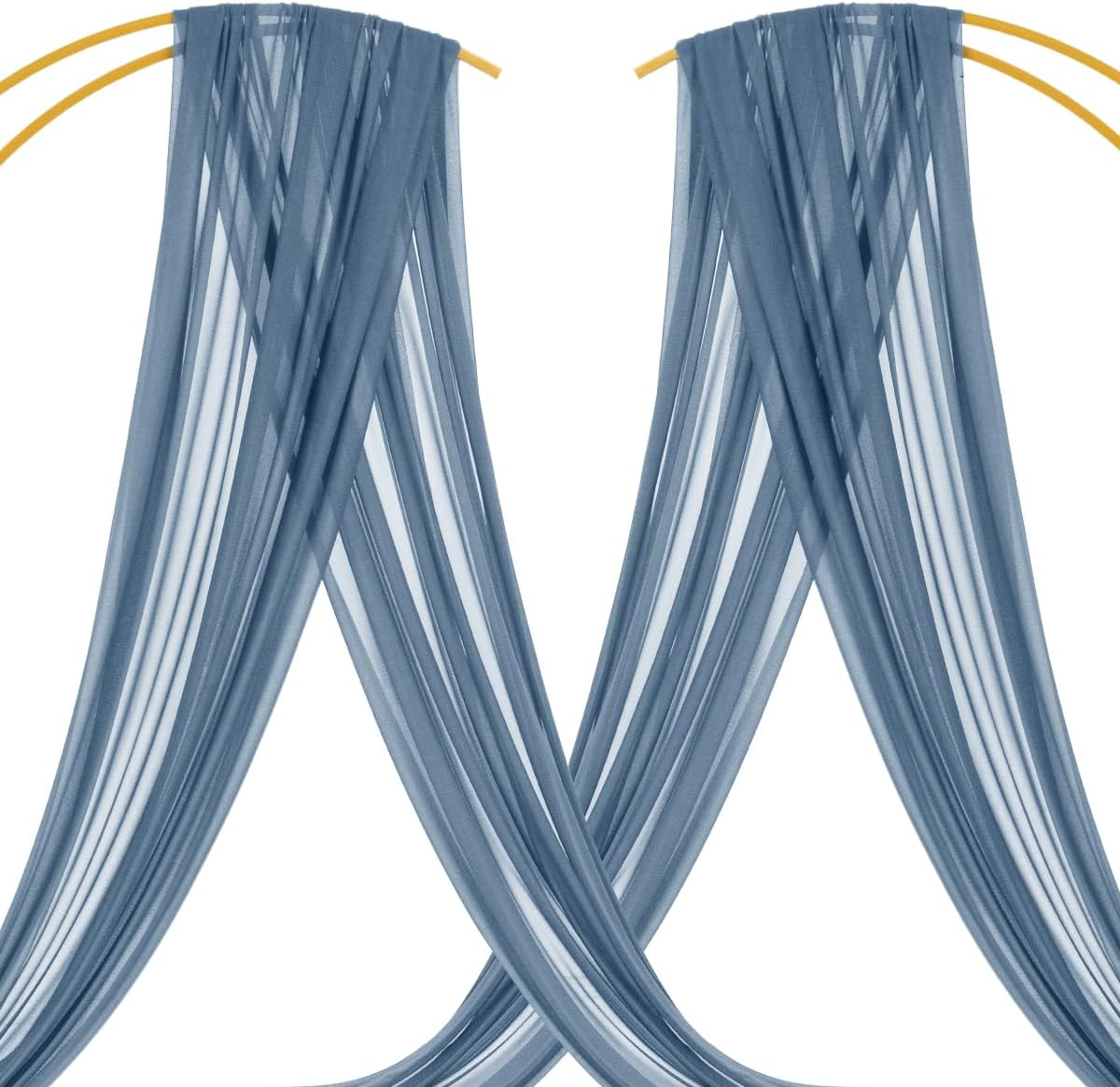 MLMC Dusty Blue Wedding Arch Draping Fabric 2 Panels 29" x 20 FT Extra Long Gauze Drapes Sheer Backdrop Curtains 6.6 Yards Outdoor Drapery Panels for Wedding Bridal Shower Party Ceiling Decoration
