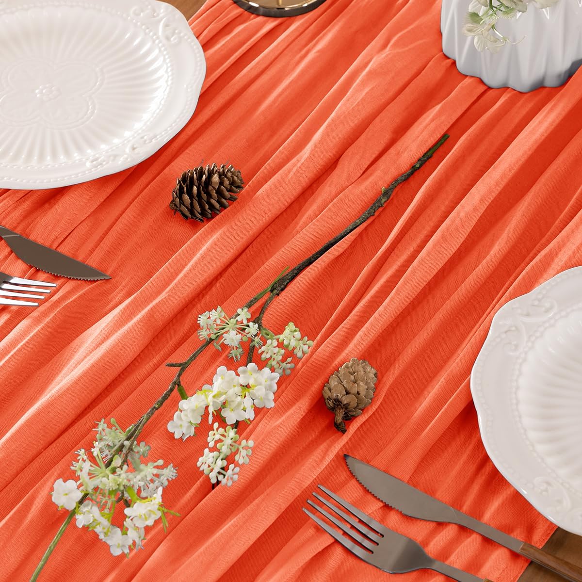 Orange Table Runner Cheesecloth Table Runner 10FT Farmhouse Table Runners 120 Inches Fall Table Decor Dining Room Centerpiece Wedding Boho Baby Shower Birthday