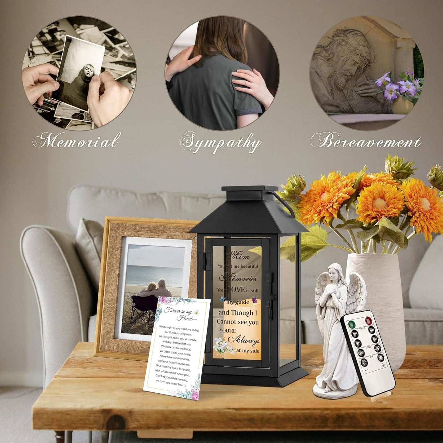 Memorial Lantern Bereavement Gifts in Memory of Loved One Memorial Gifts for Loss of Mother Remembrance Sympathy Gifts for Loss of Loved One with LED Candle and Remote HNGlantern1104