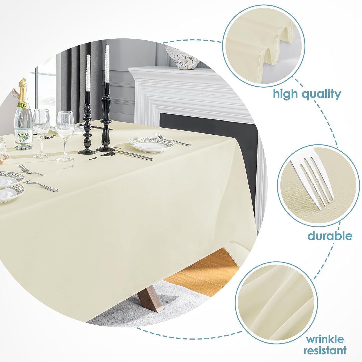VidaFete Tablecloth 6 Pack 90 * 132inch Rectangle Table Cloth Polyester, Stain Wrinkle Resistant Polyester Dining Table Cover for Kitchen Dinning Party Wedding Rectangular Buffet Decoration(Ivory)