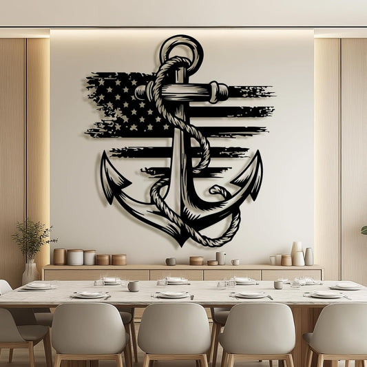 lunwall Metal Anchor Wall Decor, Anchor Metal Sign, Metal Anchor Decor, Anchor Metal Wall Art, Metal Nautical Wall Decor, Metal Wall Decor Coastal, Anchor Wall Decor (black, 24L x 21W / 60 x 54 cm)