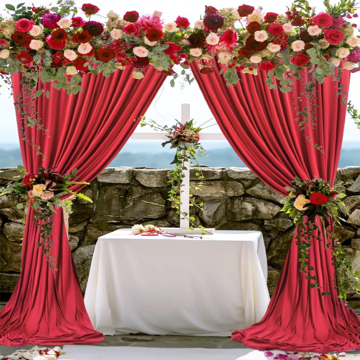AK TRADING CO. 10 feet x 8 feet IFR Polyester Backdrop Drapes Curtains Panels with Rod Pockets - Wedding Ceremony Party Home Window Decorations - RED