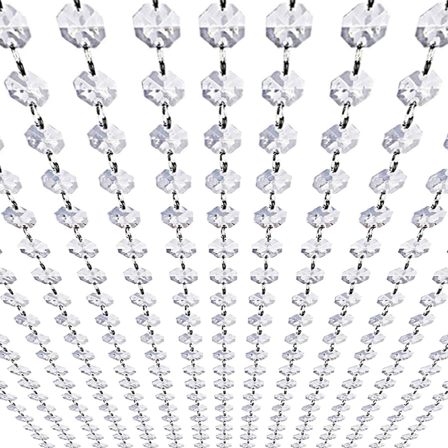 99ft Acrylic Crystal Garland Strands - Hanging Chandelier Gem Bead Chain - 14mm Clear Octagon Prism Diamond String Decorations for Wedding Party Manzanita Centerpiece Christmas Tree