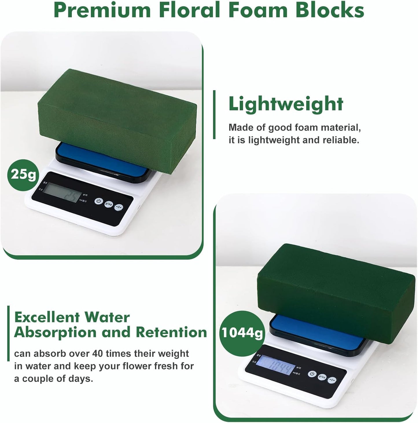 8 Pcs Round Floral Foam Blocks for Fresh & Artificial Flowers, 6.5" Wet & Dry Green Flower Foam for Indoor Outdoor Floral Arrangements, Large Styrofoam Block for Wedding, Birthdays, Home Décor