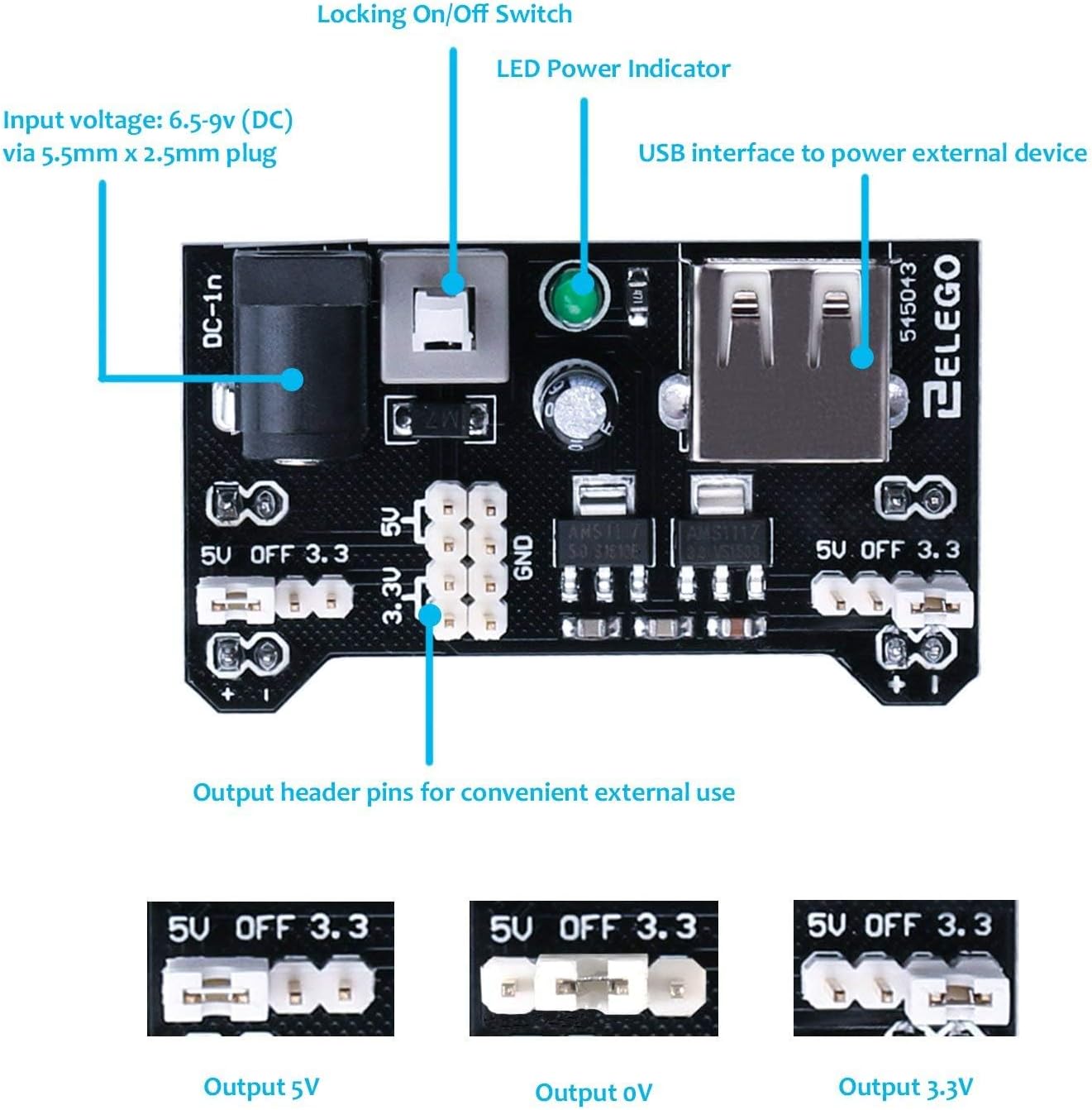 ELEGOO Upgraded Electronics Fun Kit w/Power Supply Module, Jumper Wire, Precision Potentiometer, 830 tie-Points Breadboard Compatible with Arduino, STM32