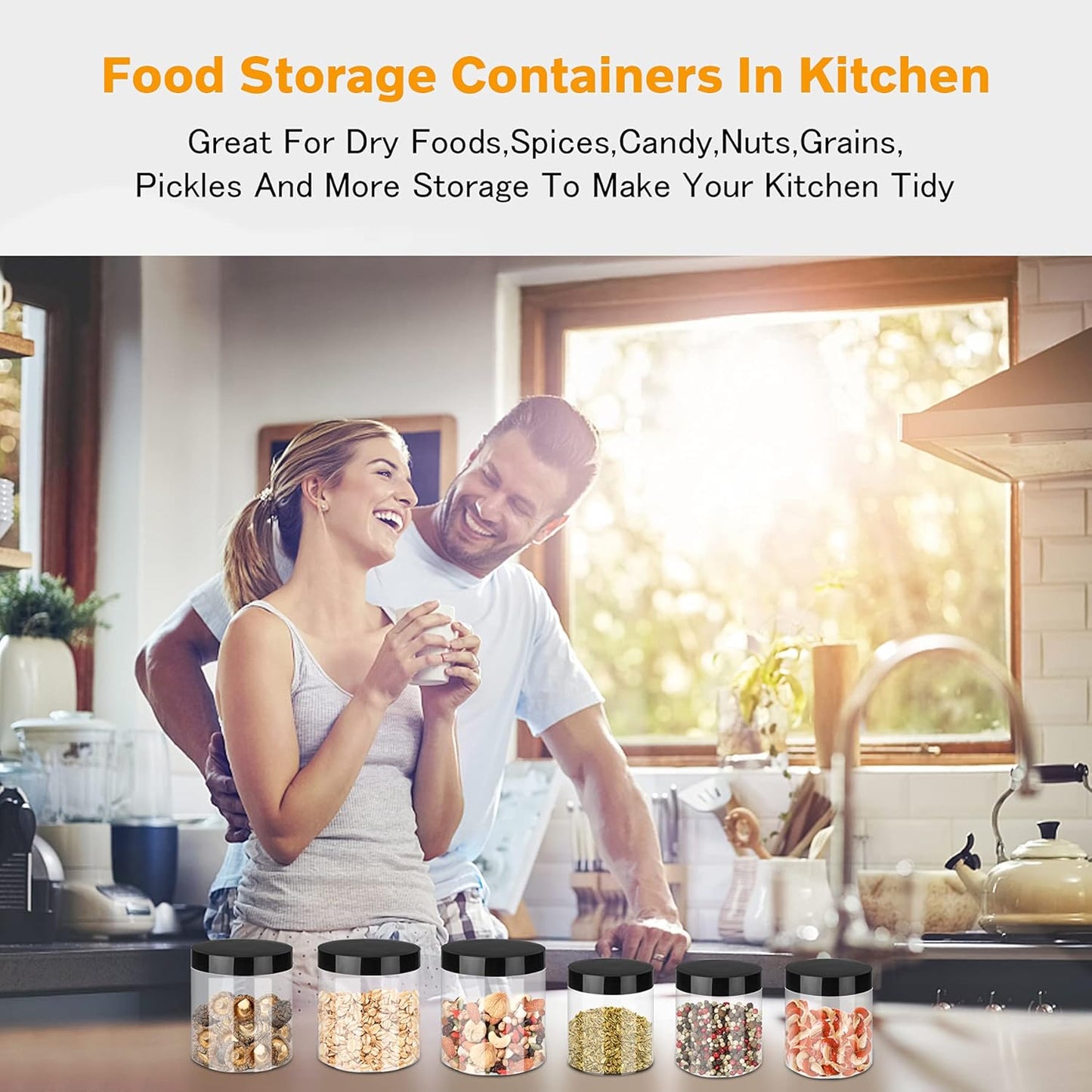 Plastic Jars with Lids 8 oz & 14 oz 24Pcs Clear Plastic Slime Storage Jars Containers with Airtight Leak Proof Black Screw On Lids Cylinder Clear Round Jar Food Grade Durable Jar