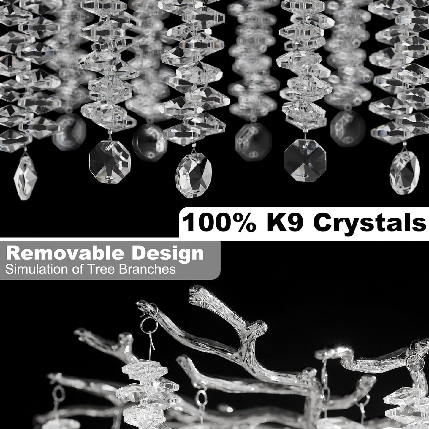 YUYI 118'' Modern Crystal Chandelier, Silver Chandelier for Entryway, Large Tree Branch Chandeliers for High Ceilings, Staircase, Foyer, Living Room, 28-Light 5-Tier Hanging Light Fixture
