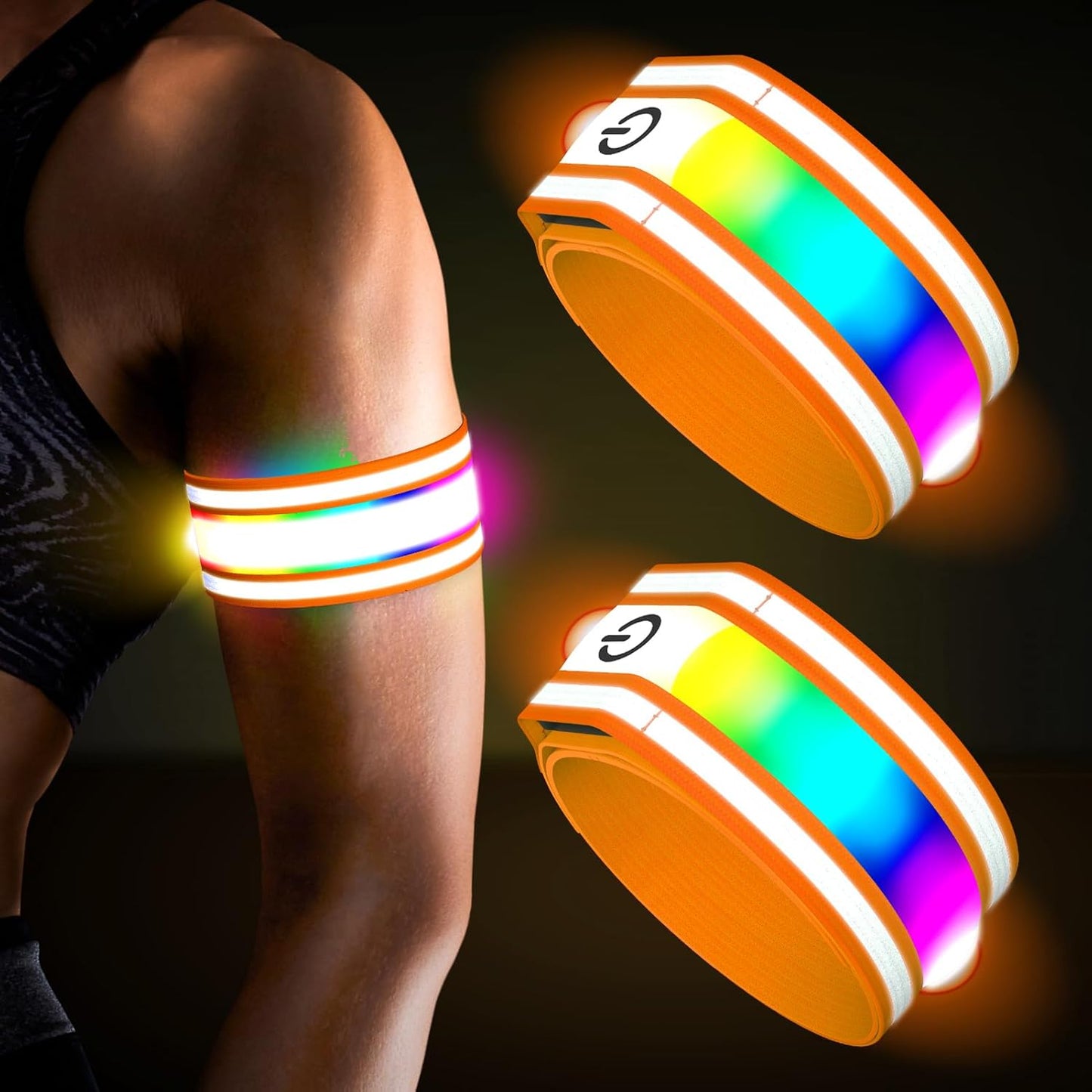 LED Armband for Running(2 Pack),Light Up Arm Bands for Night Walking Running,Rechargeable Lights for Runners,High Visibility Reflective Running Gear Adjustable Light Up Wristbands