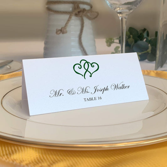 Linked Hearts Place Cards, Hunter Green (Choose Color), Set of 25, Pre-cut and Scored - Wedding, Party, Dinner, and Special Events - Made in the USA