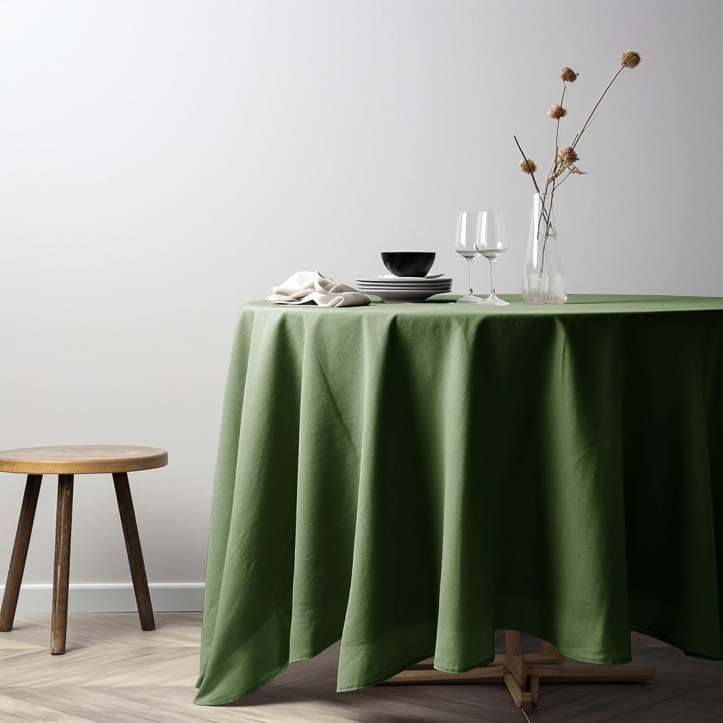 EVERLY 100% Pure Linen Round Tablecloths 70Inch Round Machine Washable Tablecloth for Thanksgiving,Decorative Halloween,Buffet Parties,Picnic,Events,Weddings and Restaurants-Olive Green
