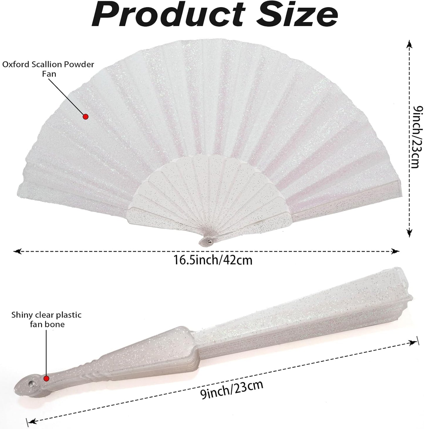 24 Pack Handheld Fan,Folding Hand Glitter fan with Shining Transparent Fan Rib – Ideal for Wedding, Church, Festival, Dance, Tea Party, Club, and EDM Accessories, White