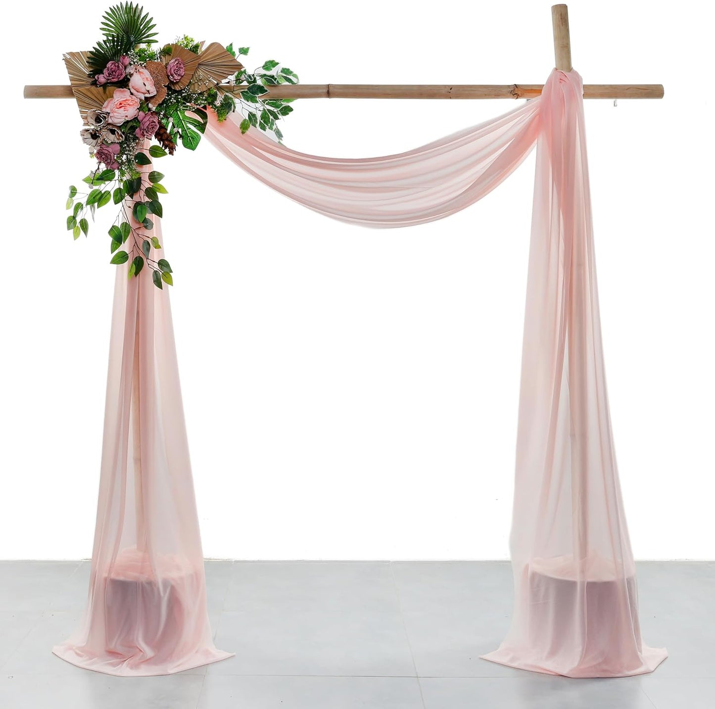 VDS Pack of 3 Panel (30 Inch X 20 Feet) Wedding Arch Draping Fabric Sheer Chiffon Fabric Drapery for Wedding Ceremony Reception Swag Backdrop Canopy Chuppah ARBO Altars Decoration (Dusty Rose)