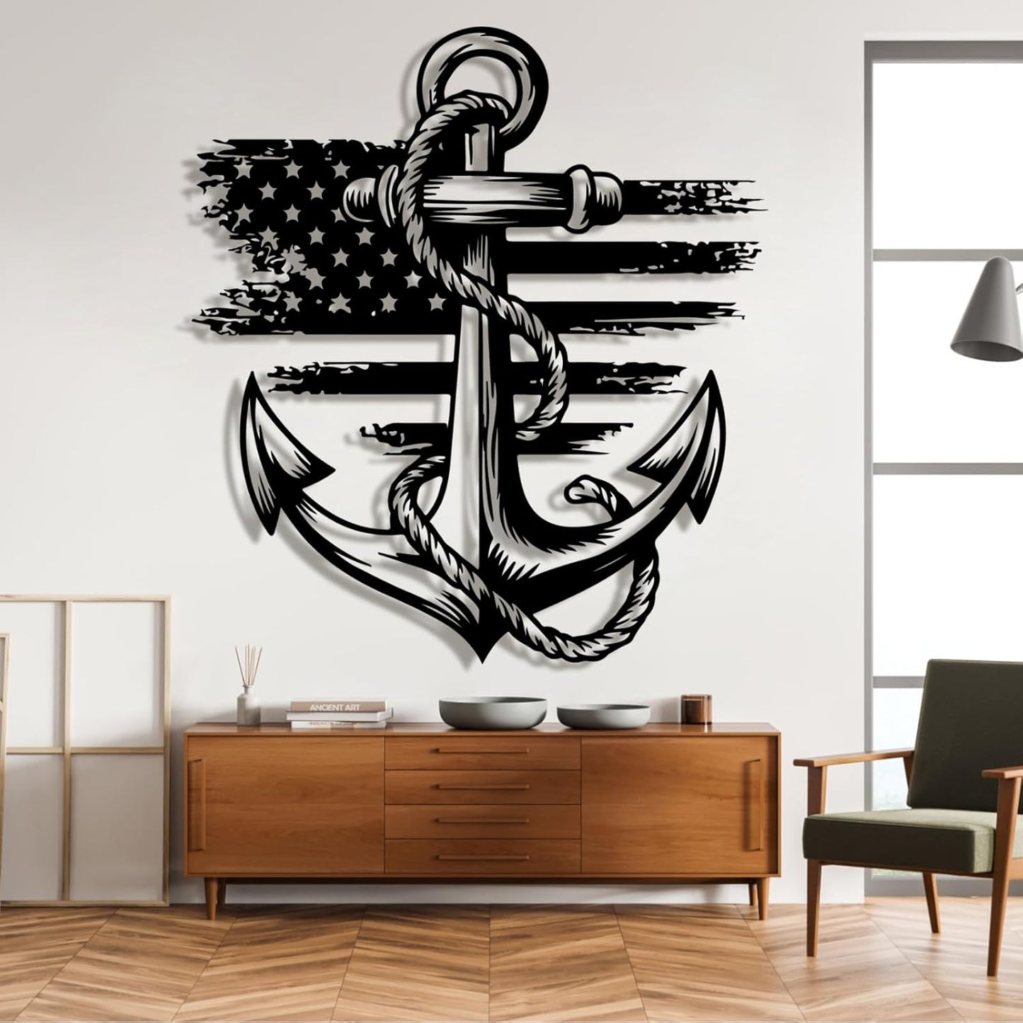 lunwall Metal Anchor Wall Decor, Anchor Metal Sign, Metal Anchor Decor, Anchor Metal Wall Art, Metal Nautical Wall Decor, Metal Wall Decor Coastal, Anchor Wall Decor (black, 31L x 29W / 80 x 72 cm)