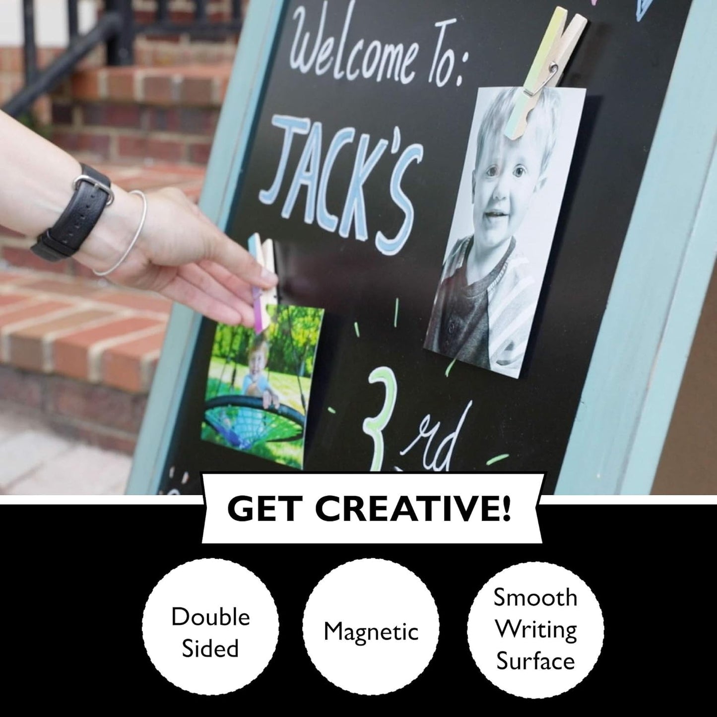 Ilyapa Wooden A-Frame Sign with Eraser & Chalk - 21 x 30 Inches Magnetic Sidewalk Chalkboard – White Menu Display for Restaurant, Business Or Wedding