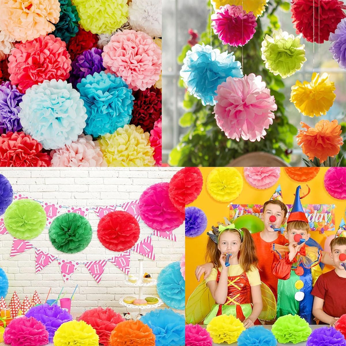 10in Paper Pom Poms - Red Tissue Paper Flower Hanging Balls - Wedding Party Decorations - DIY Art Craft Blooms for Birthday, Baby Shower, Nursery Decor