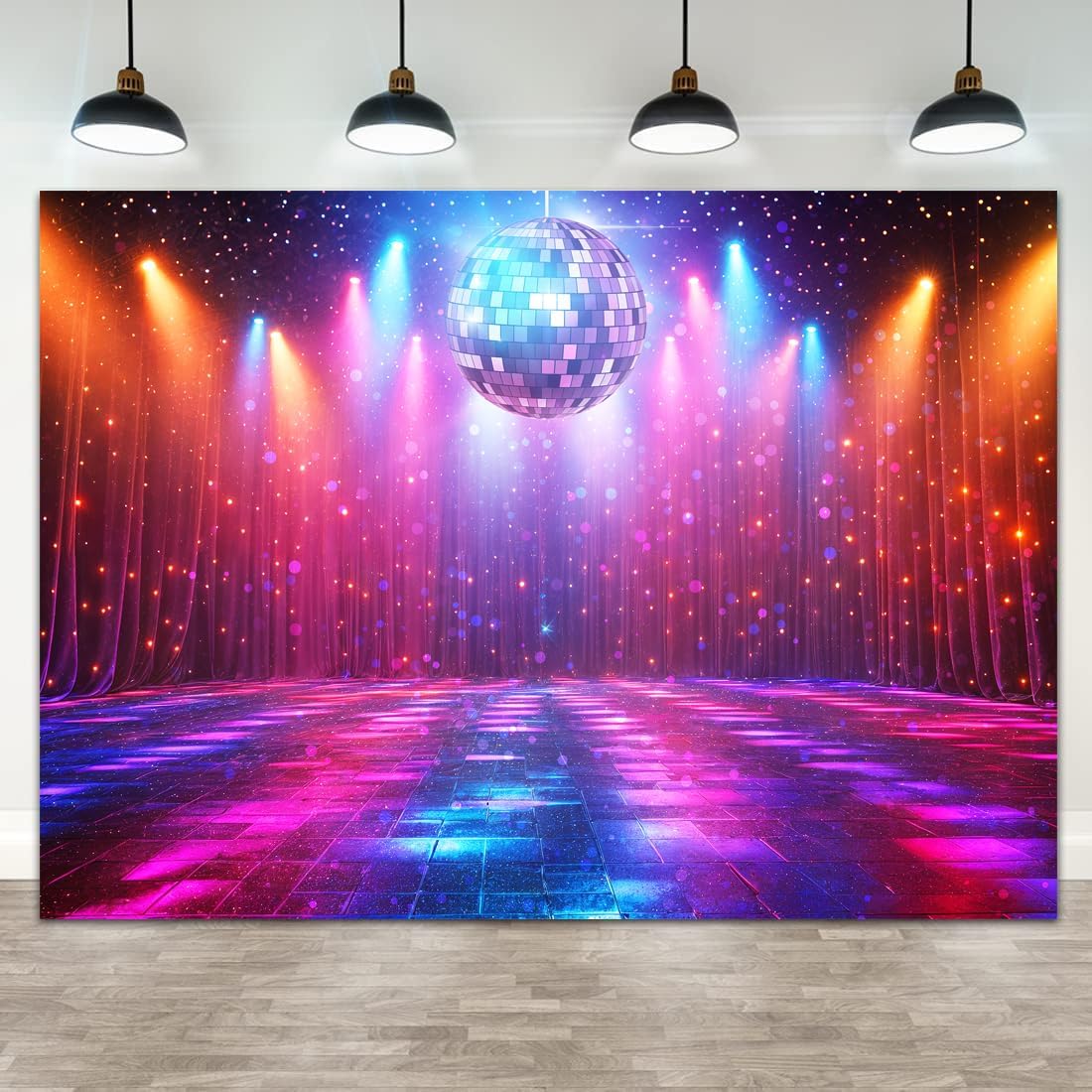 Disco Decorations Backdrop, Retro Glow Party 70s 80s 90s Theme Stage Dance Background Disco Party Decoration, Polyester Banner PartyBackdrop for Birthday Prom Portrait Photo Props 5x3ft