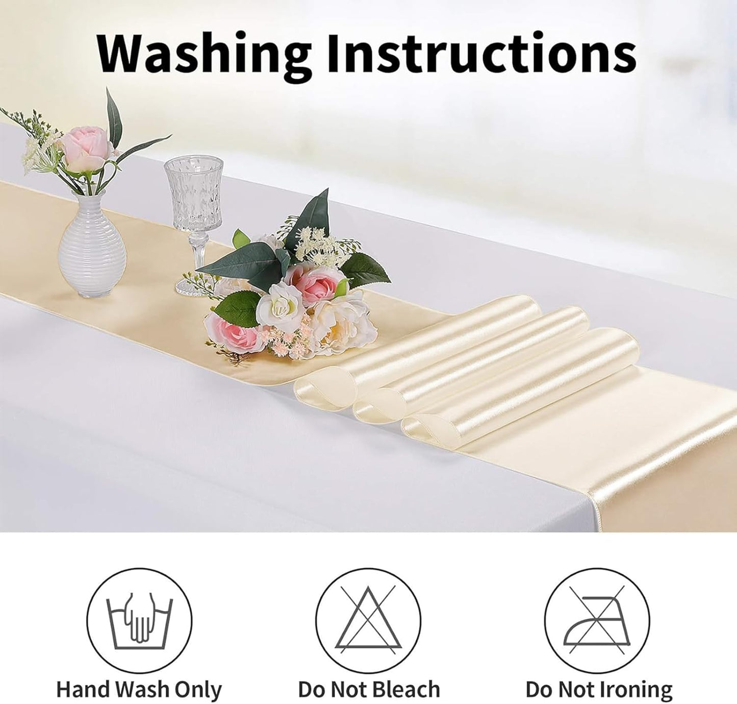 10-Pack Satin Table Runner Champagne 12 x 108 inches Long, Table Runners for Wedding, Birthday Parties, Banquets Decorations（10 Pack, 12x108 Inch, Champagne