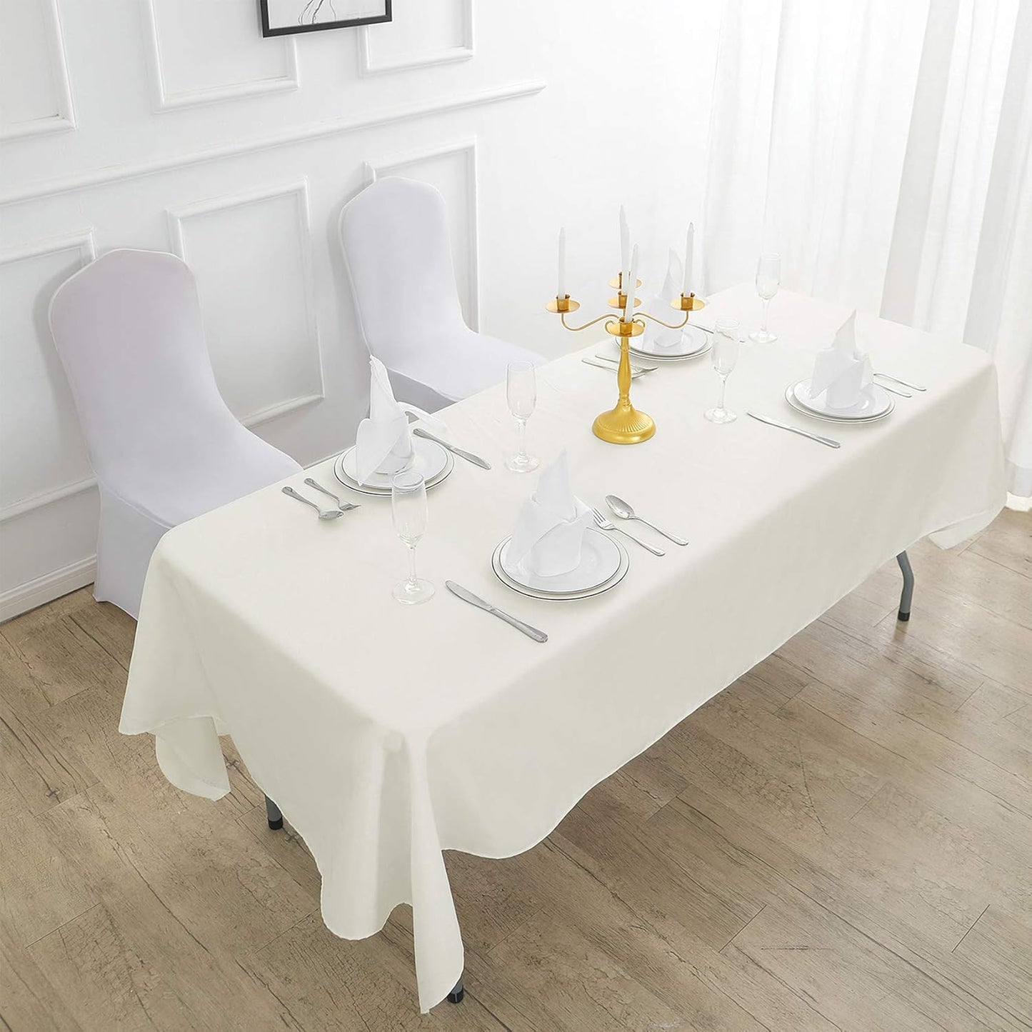 Rectangle Tablecloth 90x156 inch Washable Polyester Fabric Table Cloth for Wedding Party Dining Banquet Decoration（90x156, Ivory）