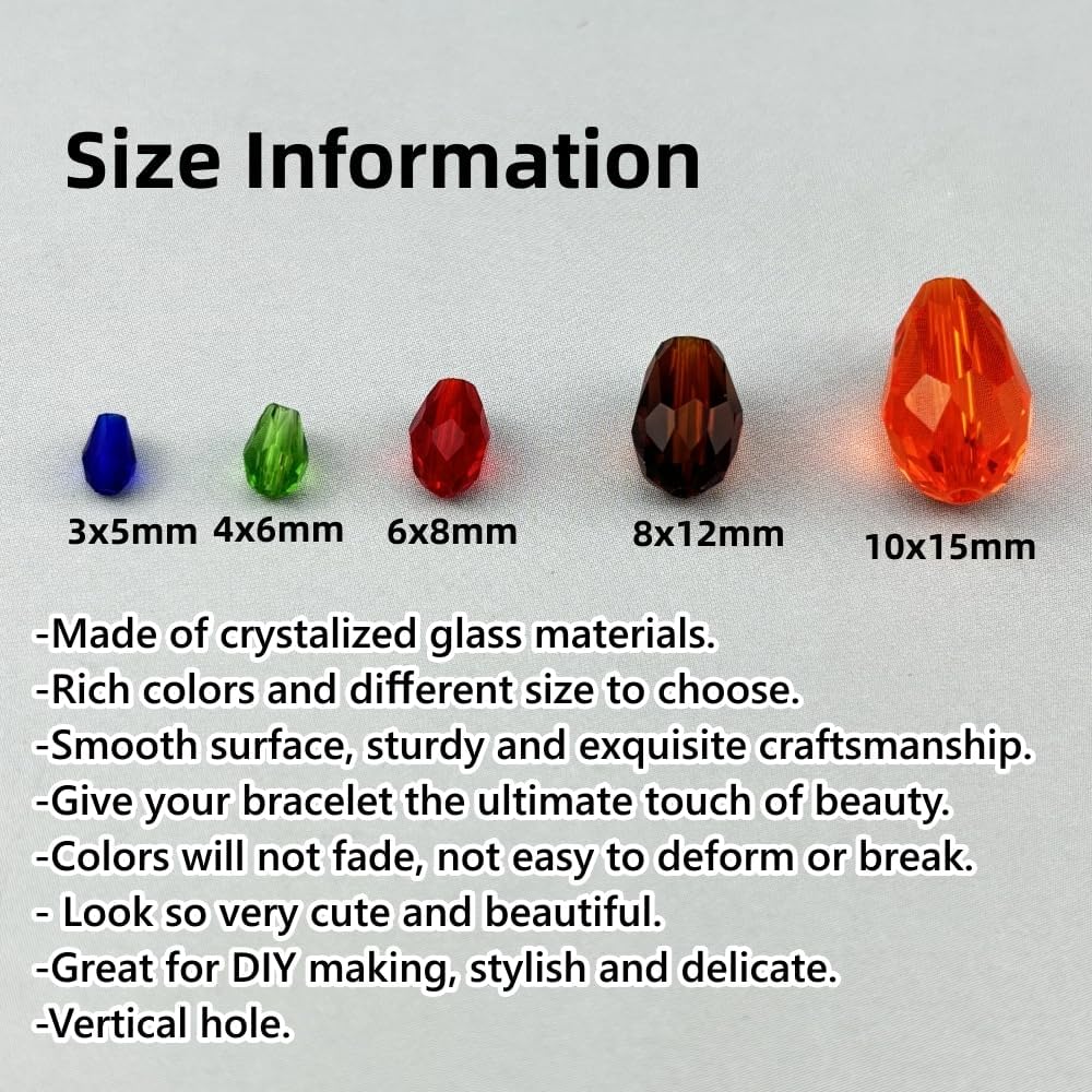 100pcs 8x12mm Teardrop Crystal Glass Beads for Jewelry Making, Faceted Vertical Hole Teardrop Glass Spacer Beads for Wind Chimes Bracelet Earring Necklace DIY Craft(Mix Colors)